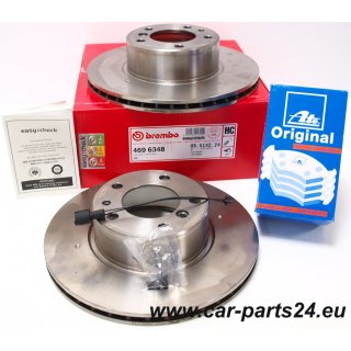2x Brembo Brake Disc vorn 302 x 22 mm with ATE Brake Pads and Warning Contact for BMW E34