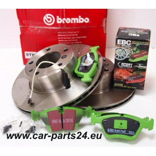 Bremsenset Brembo Bremsscheiben 302x22mm & EBC Greenstuff Bremsbelge BMW e34