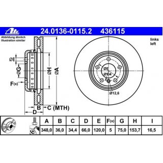 ATE Bremsscheibe Vorderachse links 348x36mm BMW F10 F18 F07 F11 F12 F13 F06 F01 - F04