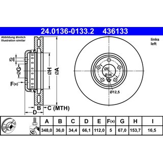 1x ATE 2-Teilige Bremsscheibe Vorderachse Links 348x36 mm fr BMW